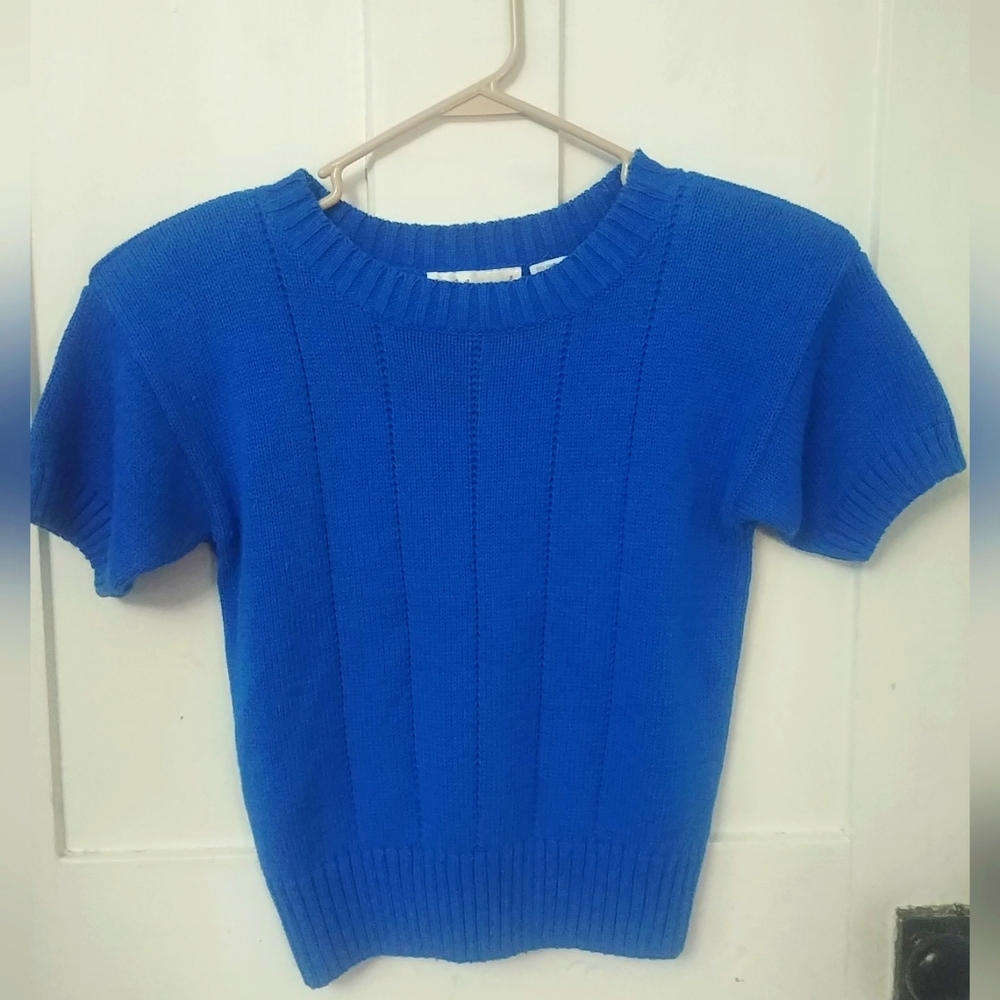 Vintage Silvercord Women's Short Sleeve Sweater Blue Size MP Grandmacore (D)